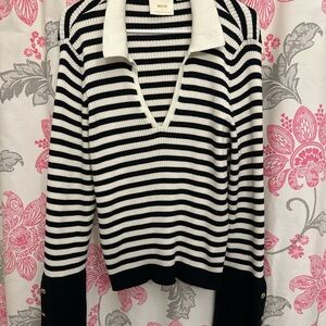 Anthropologie Black and White V-Neck Sweater